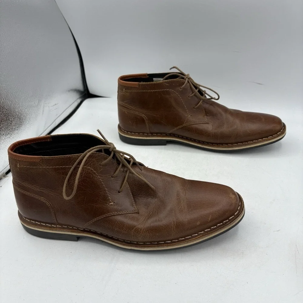 Steve Madden Chukka Boots Mens Size 9.5 Harken Cognac Leather Lace Up Brown